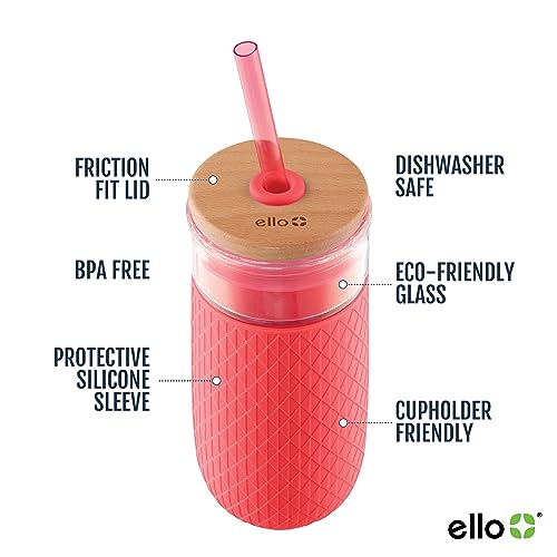 Devon 18oz Glass Tumbler with Straw & Lid for Iced Coffee (Coral / 18 Ounces)