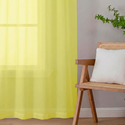 Sheer Curtains 84 Inches Long 2 Panels Set for Bedroom Living Room (Lemon / 42"W x 84"L (Pack of 2))
