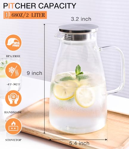 2 Liter 68oz Borosilicate Pitcher with Lid (68 Ounces)
