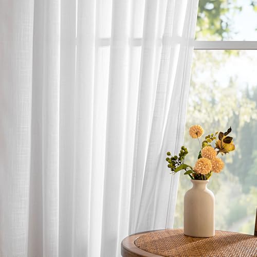 Short White Sheer Curtains for Kitchen Small Windows 45 inches Length (50"W x 45"L (Pack of 2) / Pure White)