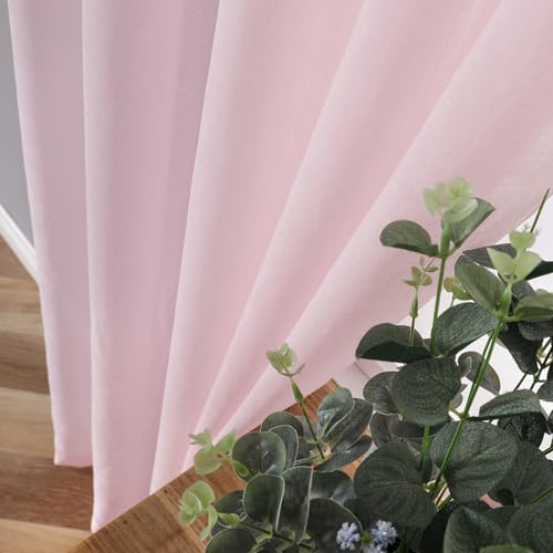Sheer Tier Curtains Kitchen Linen Textured Half Curtain Sheers Light Filtering Rod Pocket Voile Bathroom Short Curtains for Farmhouse (25"W x 30"L (Pack of 2) / Pink)