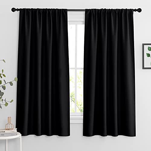 Blackout Curtains for Bedroom Living Room Nursery 63 inches Long (Black / 42"W x 63"L (Pack of 2))