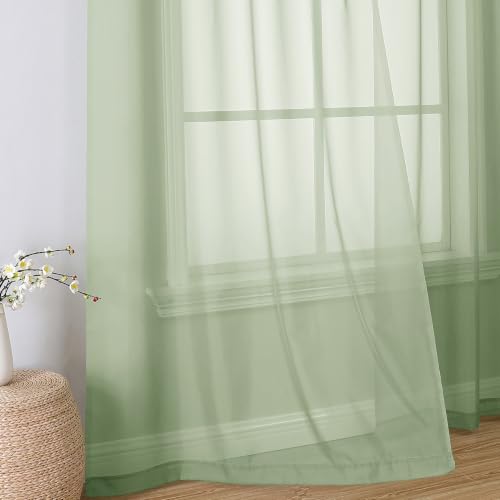 Light Green Sheer Curtains 84 Inches Long 2 Panels (Light Green / 59"W x 84"L (Pack of 2))