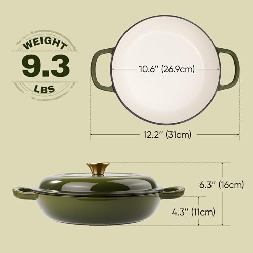 3 Quart Enameled Cast Iron Braiser (Golden Green)