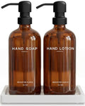Amber Glass Soap and Lotion Dispenser Set with Tray by Brighter Barns (Amber Sl)