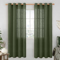 Linen Sheer Curtains 80 inch Long for Living Room 2 Panels (52"W x 80"L (Pack of 2) / Olive Green)