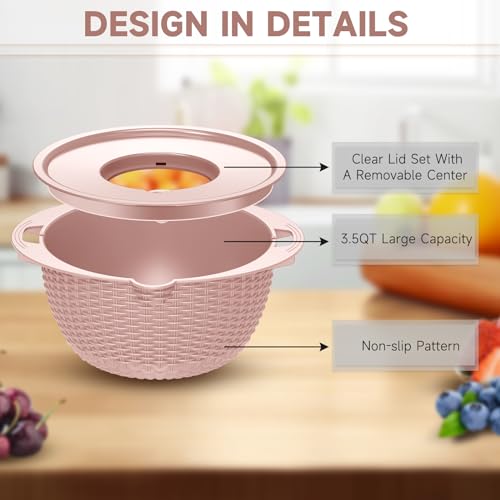 4 1 Colander with Bowl & Spoons Set (Pink)