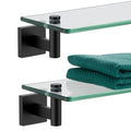Bathroom Shelves Glass Floating Shelf 16 (Matte Black / 16-Inch(2 Pack))
