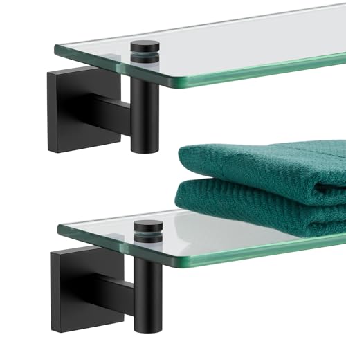 Bathroom Shelves Glass Floating Shelf 20 (Matte Black / 20-Inch(2 Pack))