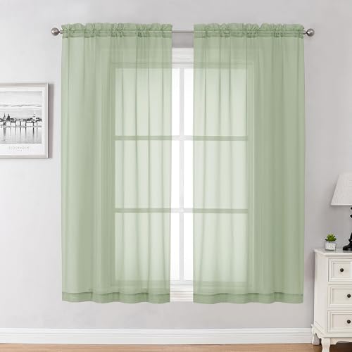 Sheer Curtains 63 Inch Length 2 Panels (Light Green / 42"W x 63"L (Pack of 2))