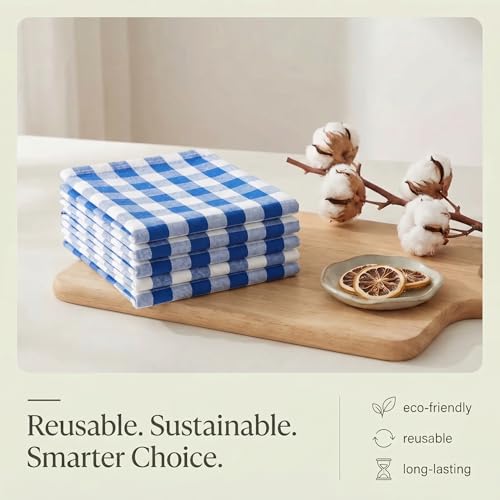 Kitchen Towels Cotton Dish Towels 20”x30” (20" x 30" (Set of 6) / 016 Blue/White - Check)