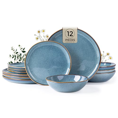 Ceramic Dinnerware Sets for 4 (Mediterranian Blue / Service for 4(12Pcs))