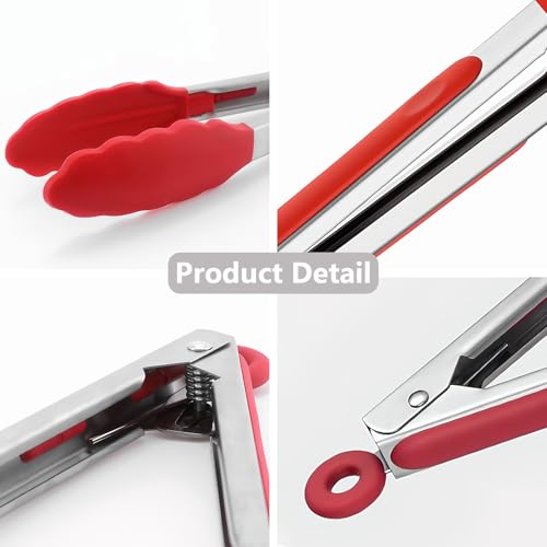 Kitchen Tongs for Cooking w Non (Red / 3Pcs, 7+9+12 Inch)