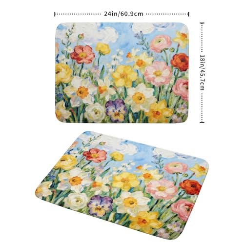 Spring Floral Dish Drying Mat for Kitchen Counter 18x24 Yellow Pink Narcissus Flower Seasonal Themed Summer Absorbent Reversible Microfiber Drying Mats Kitchen Countertop Protector Dishes Drainer Pad (18" x 24")