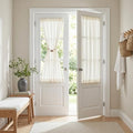 Natural French Door Curtains for Door Window 40 Inch Long Short Semi Sheer Light Filtering Curtain for Small Window Drapes Rod Pocket for Bedroom Bathroom (26"W x 40"L (Pack of 2) / Beige White)