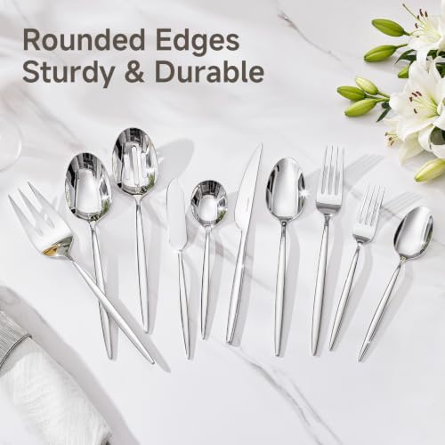 45 Piece Silverware Set for 8 with Serving Utensils (Silver / 45-Piece)