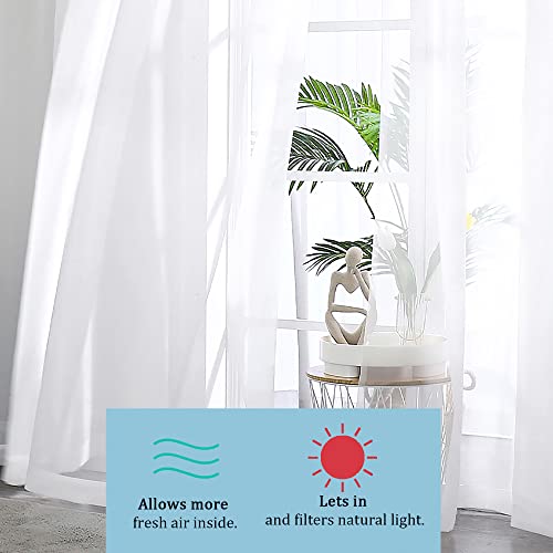 White Sheer Curtains 108" inches Length 2 Panels Set (White / 42"W x 108"L (Pack of 2))