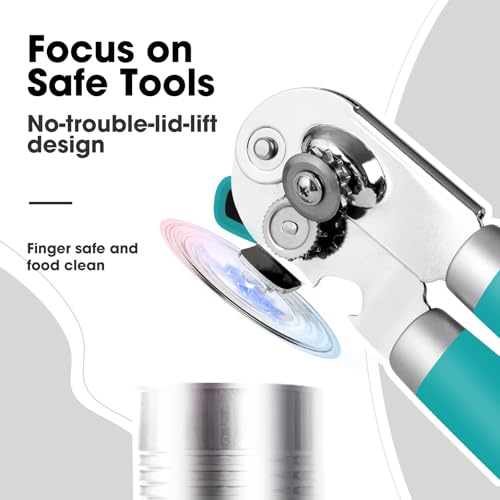 Heavy Duty Hand Can Opener Manual with Magnet Lid Remover (Turquoise)