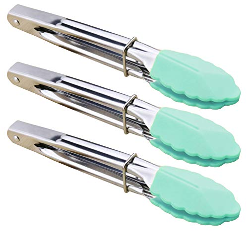 7" Stainless Steel Food Tongs with Silicone Tips (7-inch / Mint)