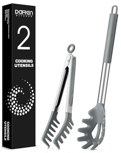 Silicone Spaghetti Spoon and Pasta Tong (Gray)