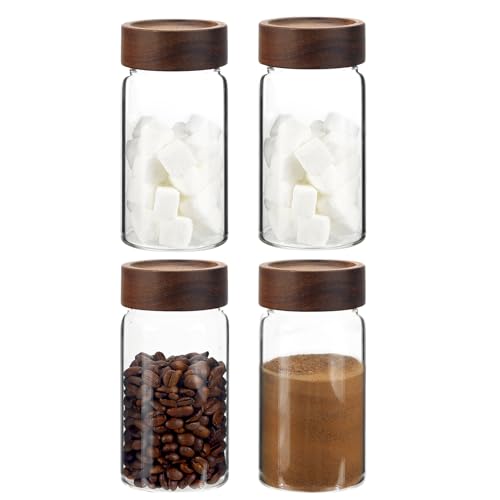 8 oz Small Glass Spice Jars with Airtight Wood Acacia Lid 4 PCS (4×250ml(8.4oz))