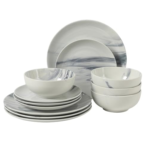 Cloudlight 12 Piece Plates and Bowls Dishes Blue and White (Service for 4 (12pcs) / Blue & White (Cloudlight))