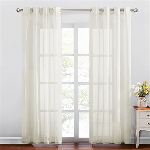Semi Sheer Curtains 84 inch Length 2 Panels (52"W x 84"L (Pack of 2) / Vanilla)