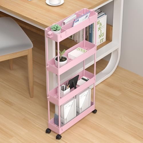 Slim Storage Cart 4 Tier (Pink)