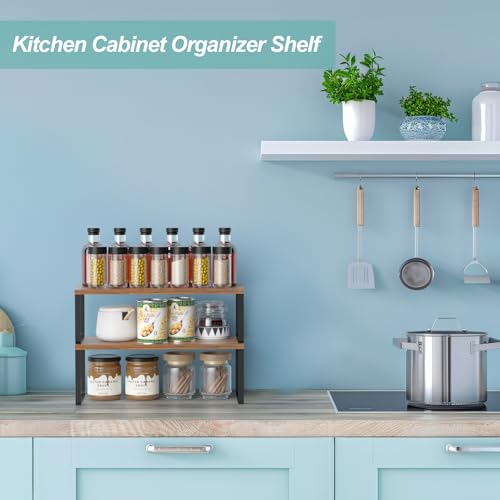 Cabinet Organizer Shelf (Black + Rustic Brown / 15.6''W)