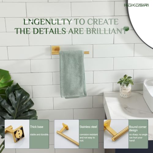 Bathroom Towel Bar Gold Hand Towel Holders Wall Mount Toilet Kitchen Cabinet Paper Holder Stainless Steel Bath Accessories (Gold / 1 Pack)