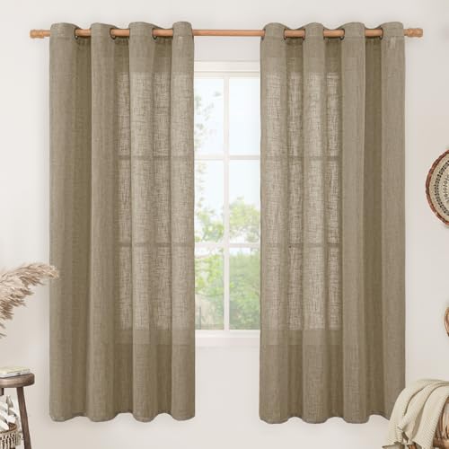 68 Inch Length Semi Sheer Linen Curtains for Bedroom 2 Panels (52"W x 68"L (Pack of 2) / Taupe)