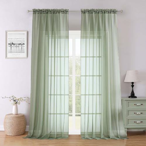 Sage Green Sheer Curtains 96 Inches Long 2 Panels (Sage Green / 59"W x 96"L (Pack of 2))
