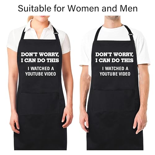 Funny Apron for Men Women 100% Cotton Don't Worry I Can Do This Adjustable Bib Aprons with 2 Pockets Funny Gifts Grilling Grill Kitchen Cooking BBQ Black (Don't Worry I Can Do This)