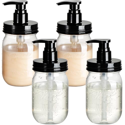 Plastic Mason Jar Soap Dispenser with Pump Lid 16OZ (Black)