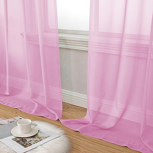 Pink Sheer Curtains 54 inch Length Living Room Short Voile Drapes Solid Sheers Cafe Curtains Voile Bathroom Small Window Sheers 2 Panels Set (40"W x 54"L (Pack of 2) / Light Pink)