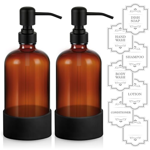 16 oz Amber Glass Soap Dispenser (Amber)