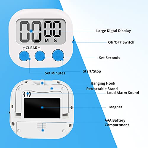 6 Pack Small Digital Kitchen Timer Magnetic Back and ON (0.8 x 2.83 x 2.56 inch)