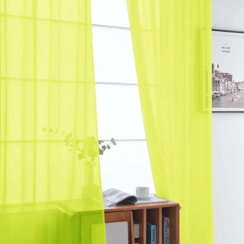 Basic Rod Pocket Sheer Voile Window Curtain Panels Chartreuse 1 Pair 2 Panels 52 Width 84 Inch Long for Kitchen Bedroom Children Living Room Yard（Chartreuse (Chartreuse / 52"W x 84"L (Pack of 2))