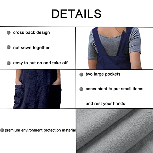 Pinafore Cross Back Apron for Women with Pockets (3X-Large / Blue)