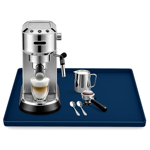 Silicone Coffee Maker Mat with Lip for Countertops (Navy Blue / 15.7'' x 11.8'')