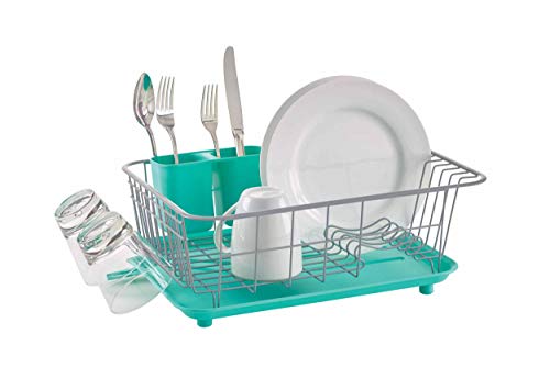 Compact Dish Drying Rack with Drainboard (Aqua / Dish Rack Set)