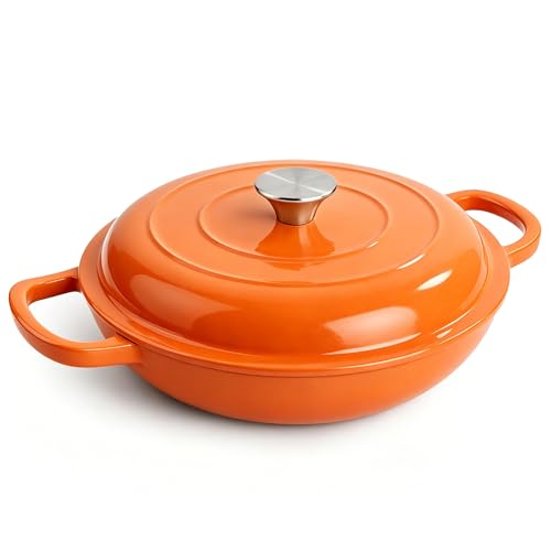 3 Quart Enameled Cast Iron Braiser (Orange)