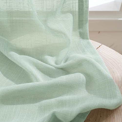 Light Green Linen Curtains 45 Inch Length (Sage Green / 30"W x 45"L (Pack of 2))
