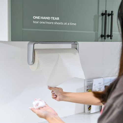 ONE Hand Simple Tear Paper Towel Holder Under Cabinet (Silvery / for 24-28cm roll)