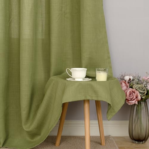 Moss Green Linen Curtains 95 Inches Long 2 Panels for Living Room (52"W x 95"L (Pack of 2) / Silver Grommet-moss Green)