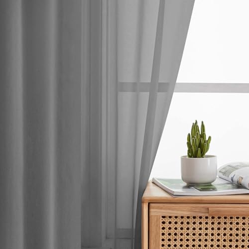 Sheer Grey Curtains for Bedroom Living Room 90 Inches Long 2 Panels Set (Grey / 42"W x 90"L (Pack of 2))