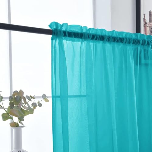 Sheer Voile Window Treatment Rod Pocket Curtain Panels for Kitchen Bedroom Living Room Drapes Sunlight Filtering Privacy Semi Home Decor Assorted (Peacock Blue / 52"W x 54"L (Pack of 2))
