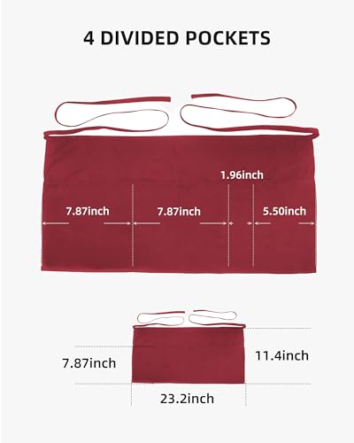 2 Pcs Server Apron with 4 Pocket (Red)