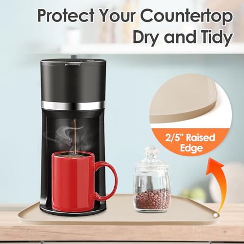 Silicone Coffee Maker Mat with Lip for Countertops (Khaki / 17.4'' x 10.6'')