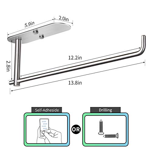 Self Adhesive Paper Towel Holder Under Cabinet Mount (Solid Bar / Silver)